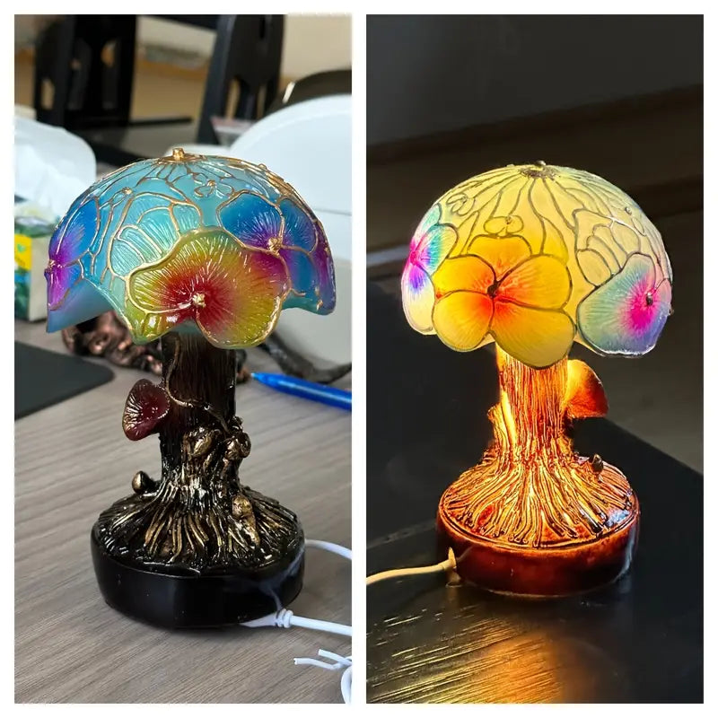 Bohemian Style Lamp with Mushroom and Flower Motif
